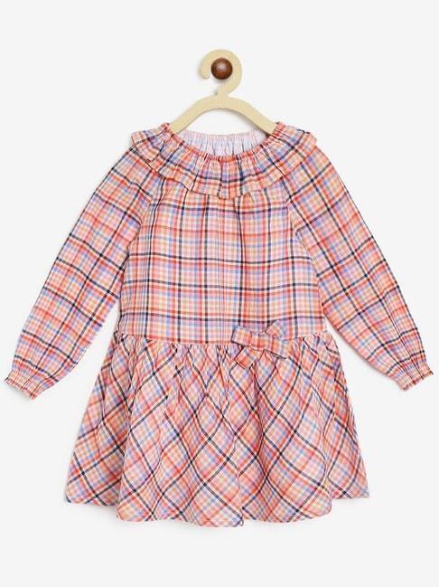 campana kids multicolor cotton chequered full sleeves dress