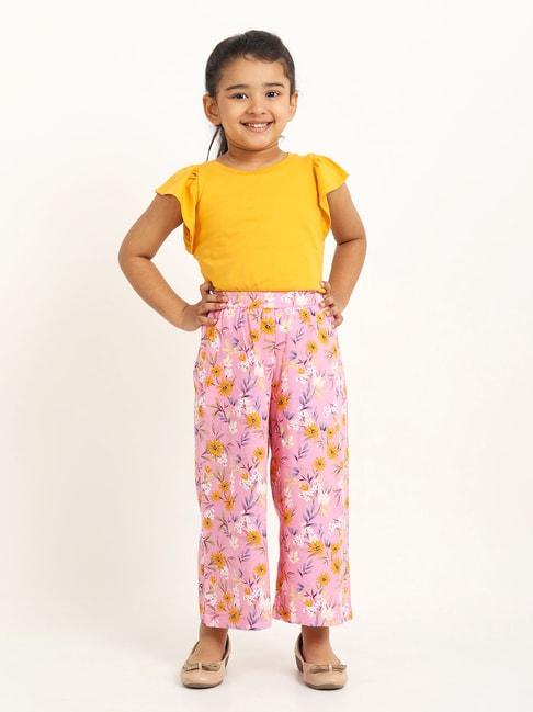 campana kids yellow & pink printed t-shirt with trousers