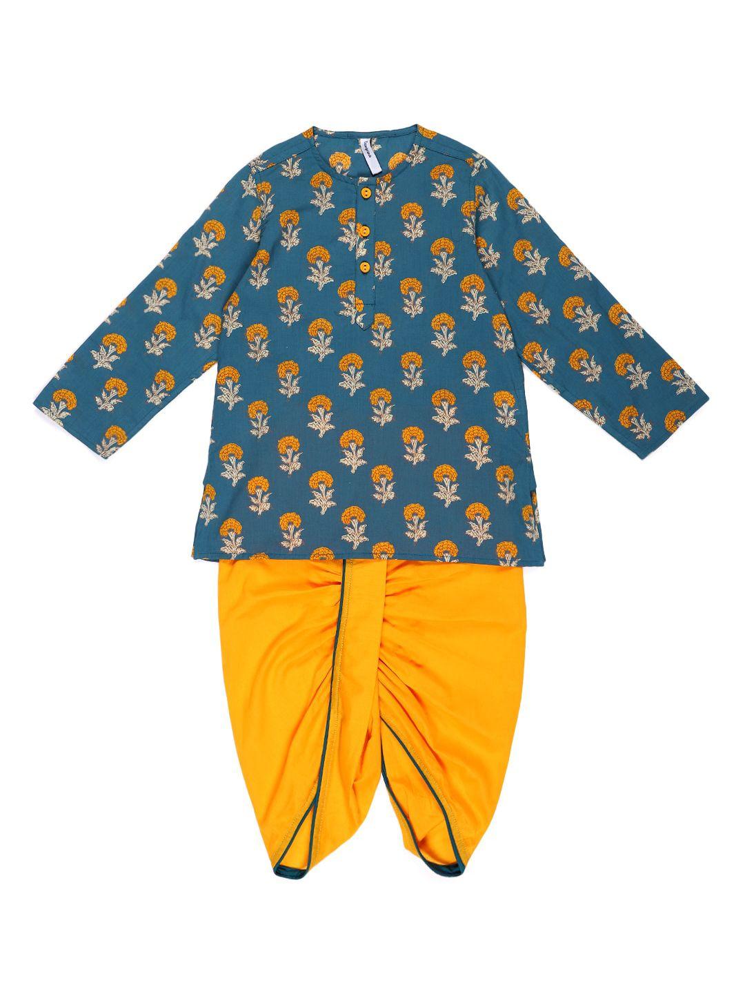 campana boys blue ethnic motifs printed pure cotton kurta with dhoti pants