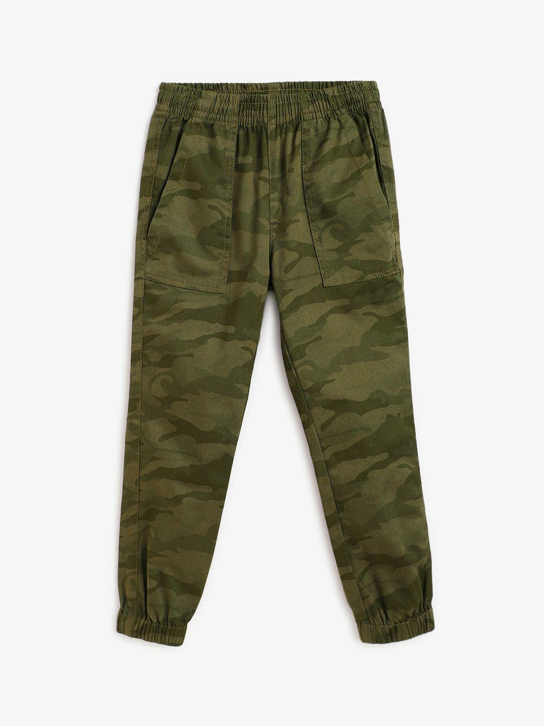 campana boys camouflage printed mid rise regular fit cotton joggers