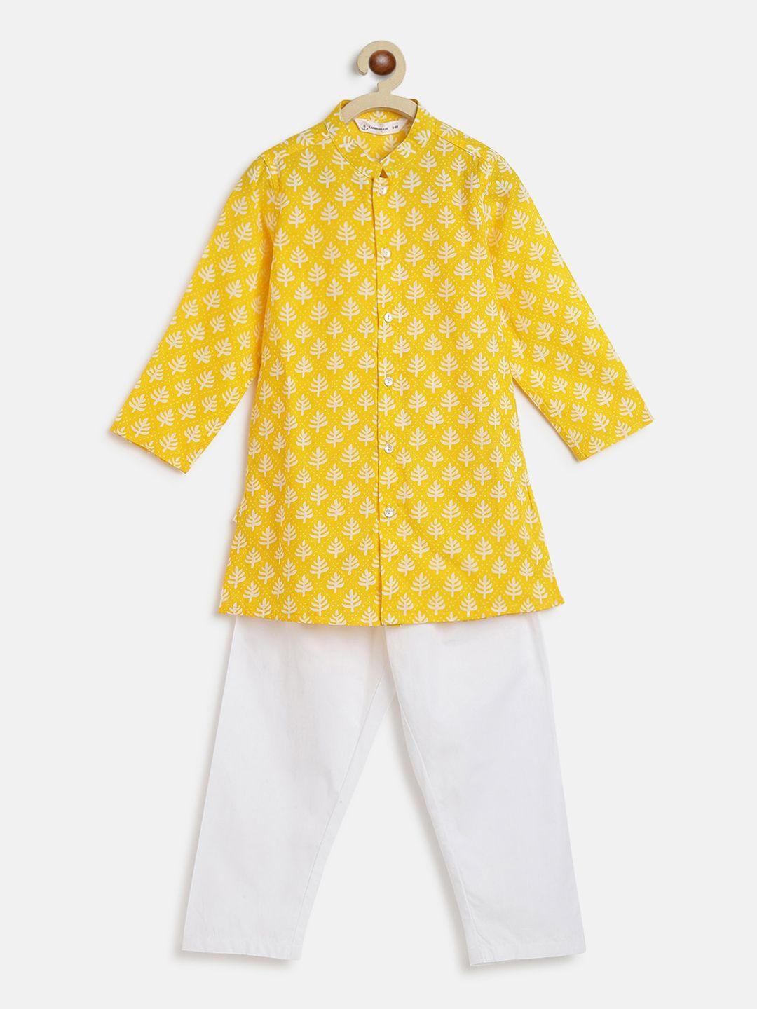 campana boys ethnic motifs printed mandarin collar regular pure cotton kurta with pyjamas