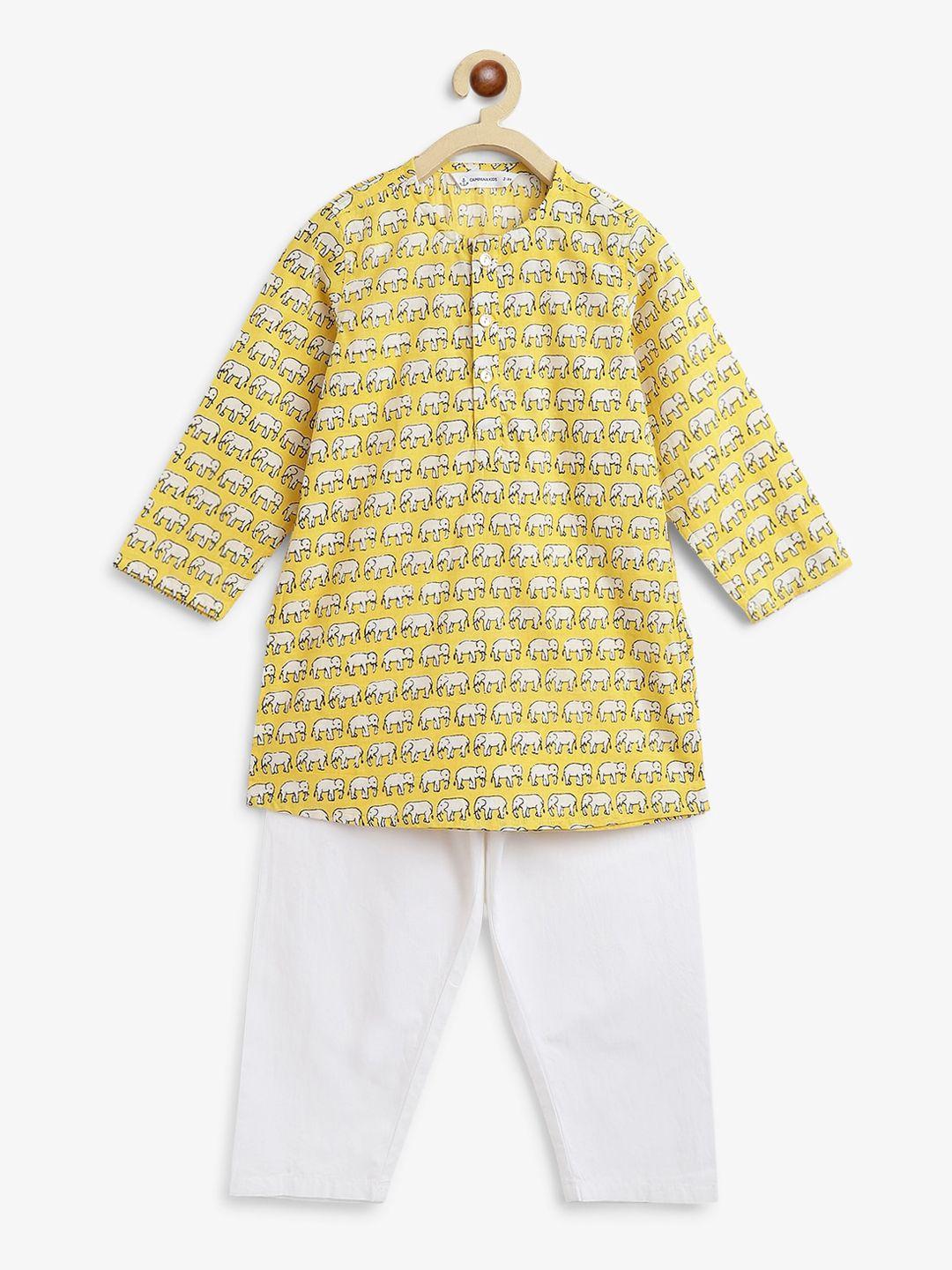 campana boys ethnic motifs printed pure cotton kurta with pyjamas