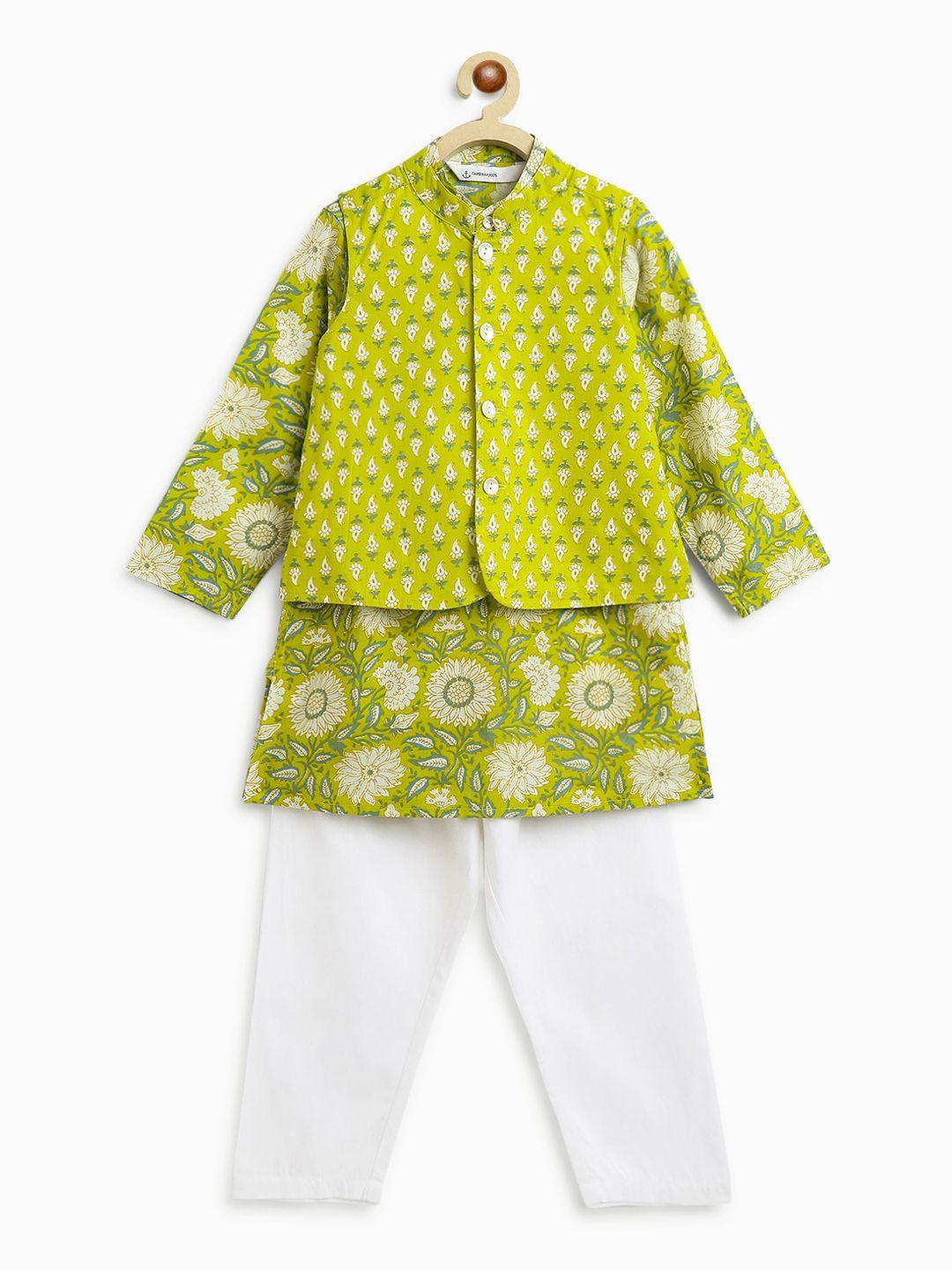 campana boys floral printed pure cotton kurta & pyjamas with jacket