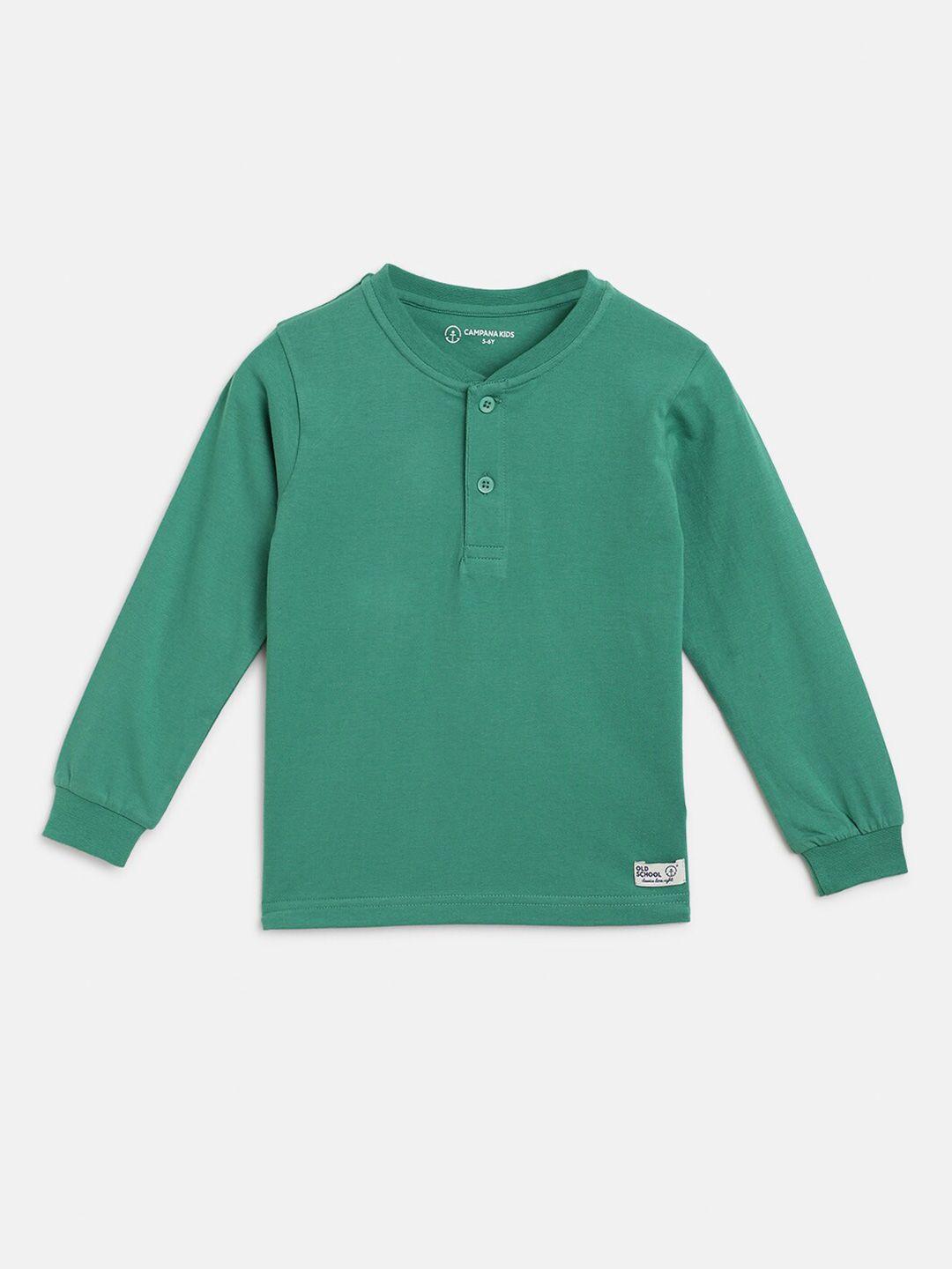 campana boys green henley neck pure cotton t-shirt