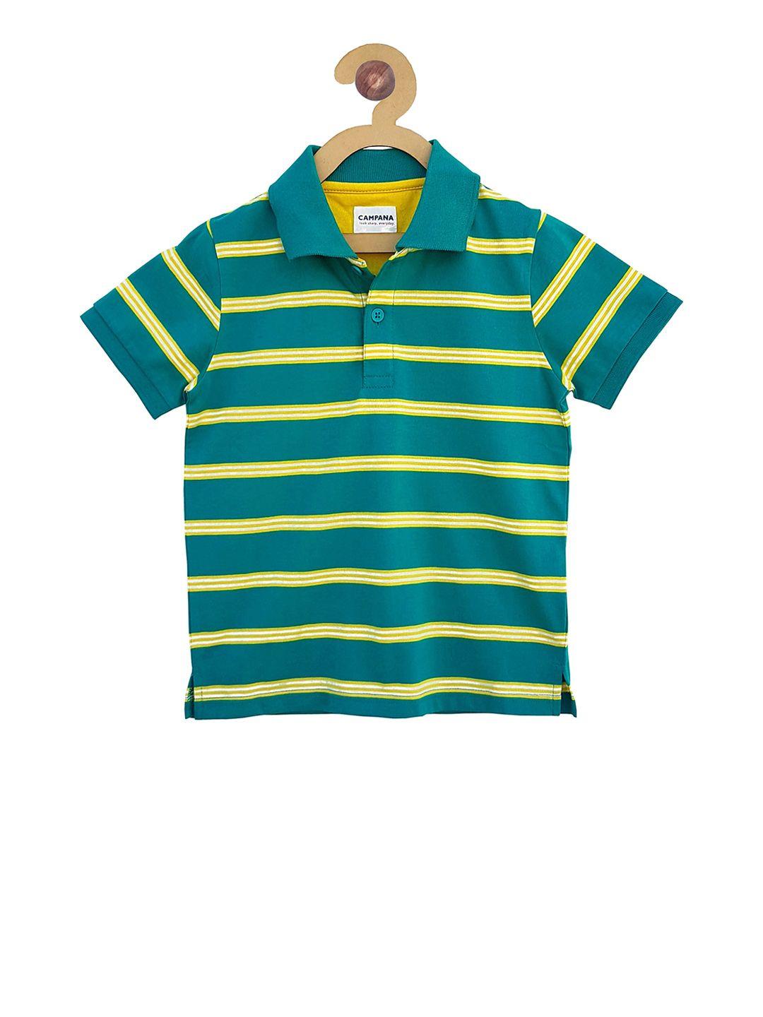 campana boys green striped polo collar t-shirt