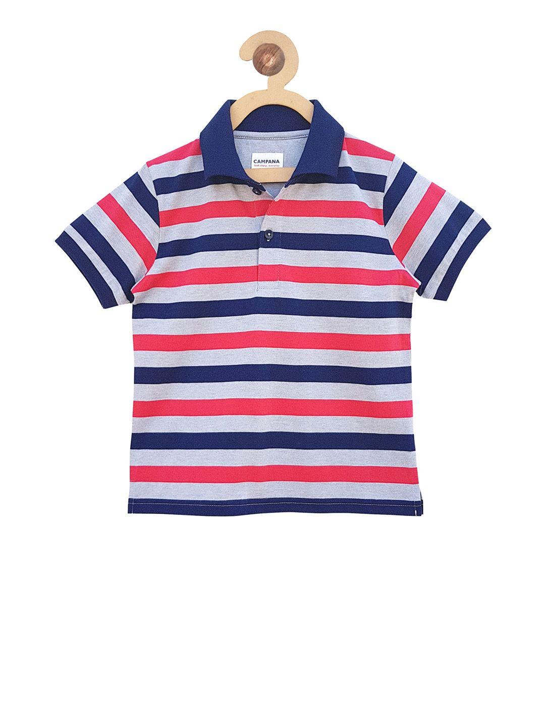 campana boys grey & navy blue striped polo collar t-shirt