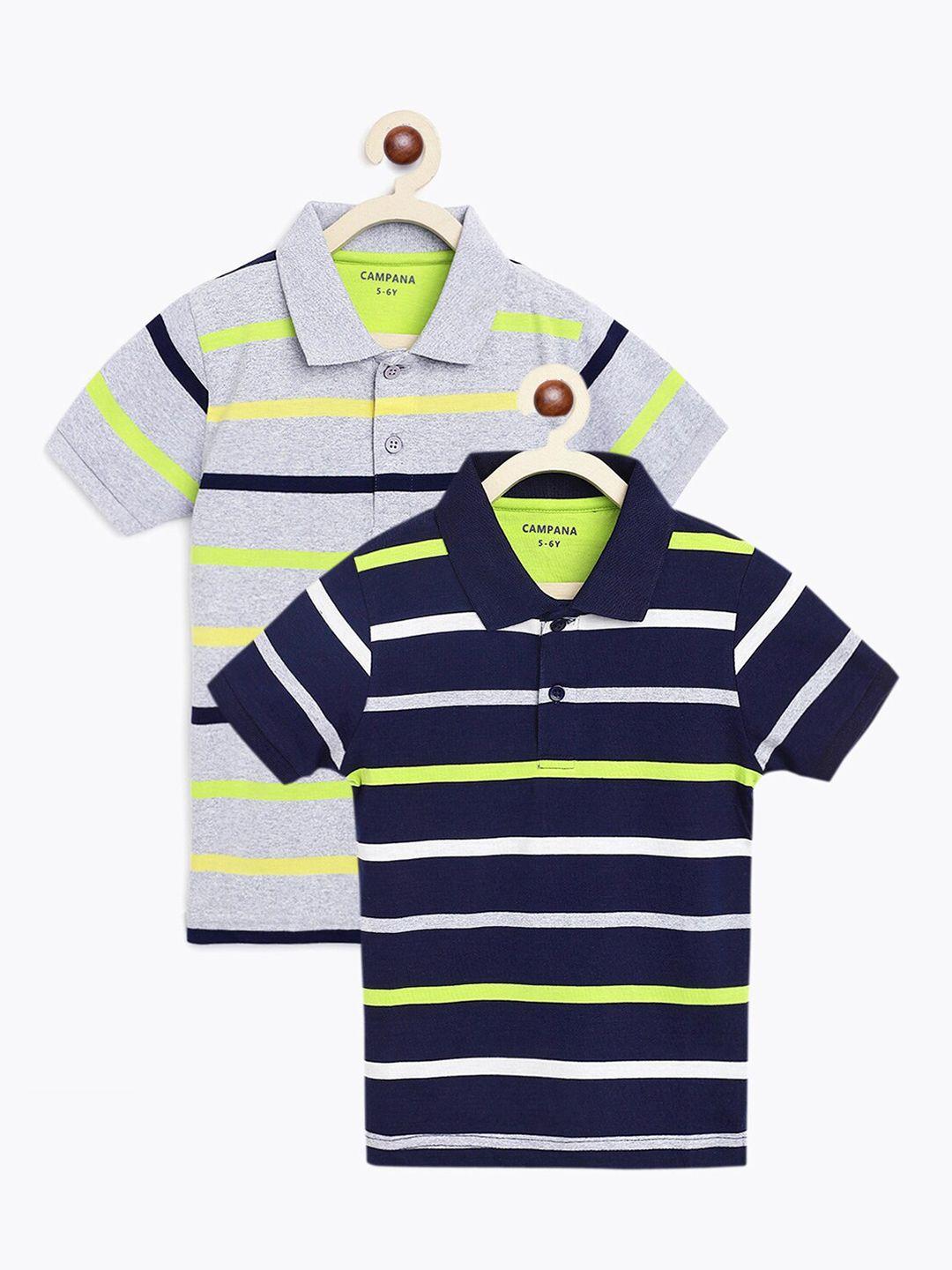 campana boys navy blue & grey 2 striped polo collar t-shirt