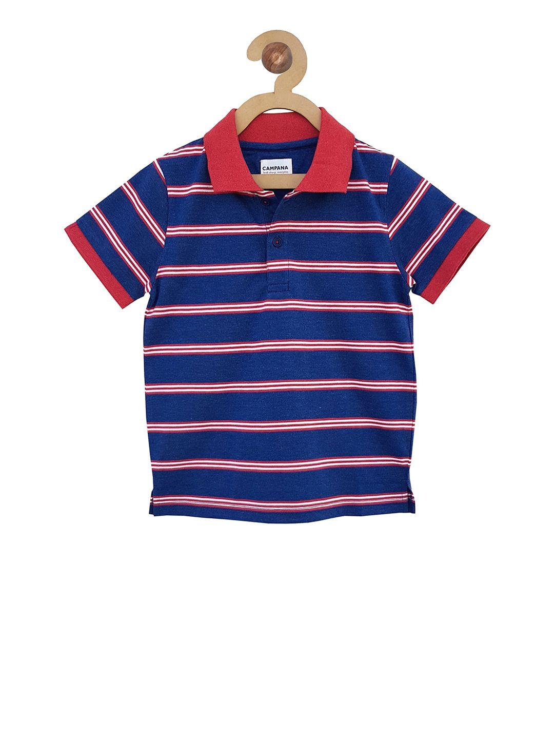 campana boys navy blue striped polo collar t-shirt