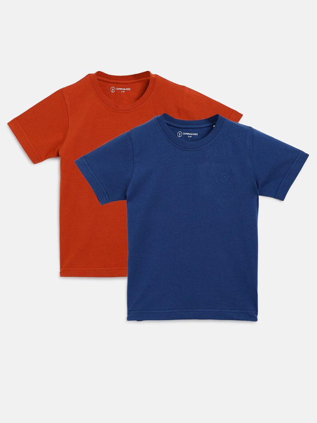 campana boys pack of 2 rust & blue pure cotton t-shirt