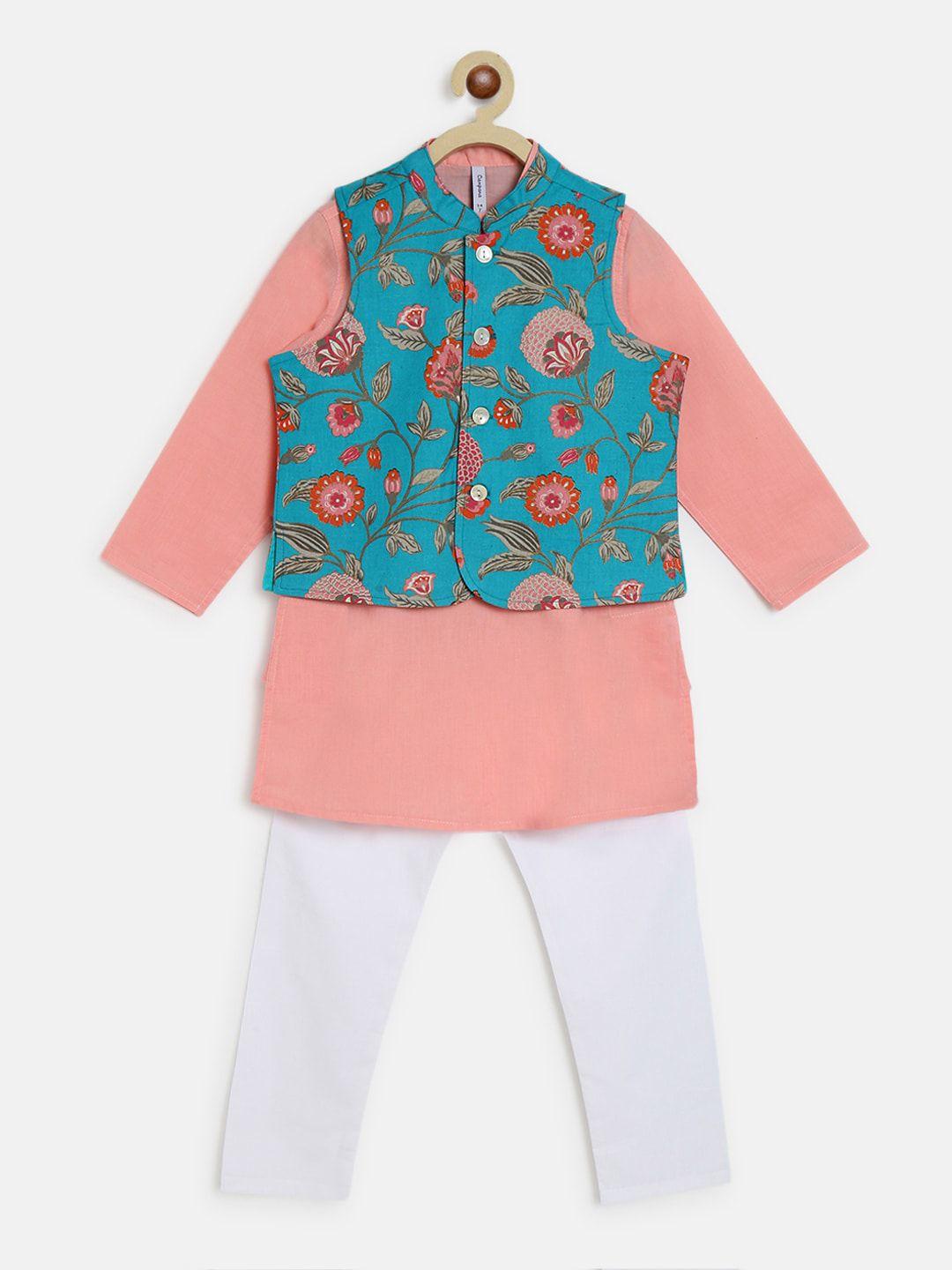 campana boys printed pure cotton kurta with pyjamas &jacket
