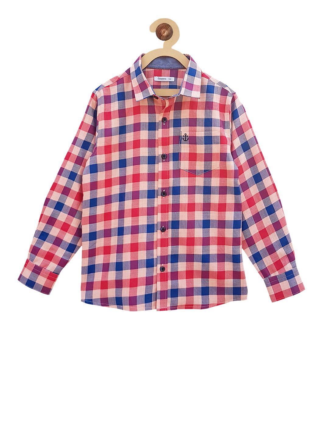 campana boys red & blue regular fit checked casual shirt