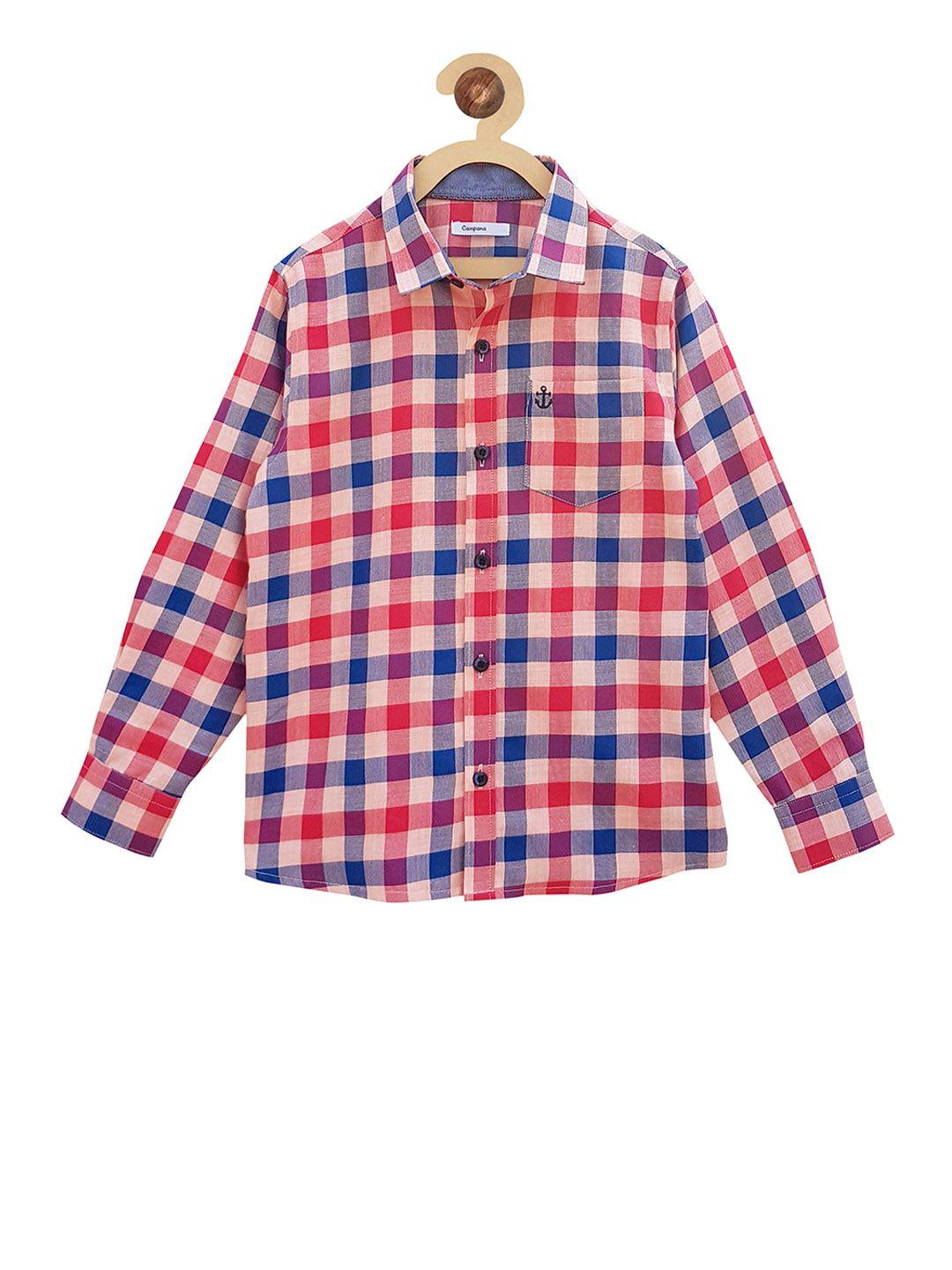 campana boys red & blue regular fit checked casual shirt