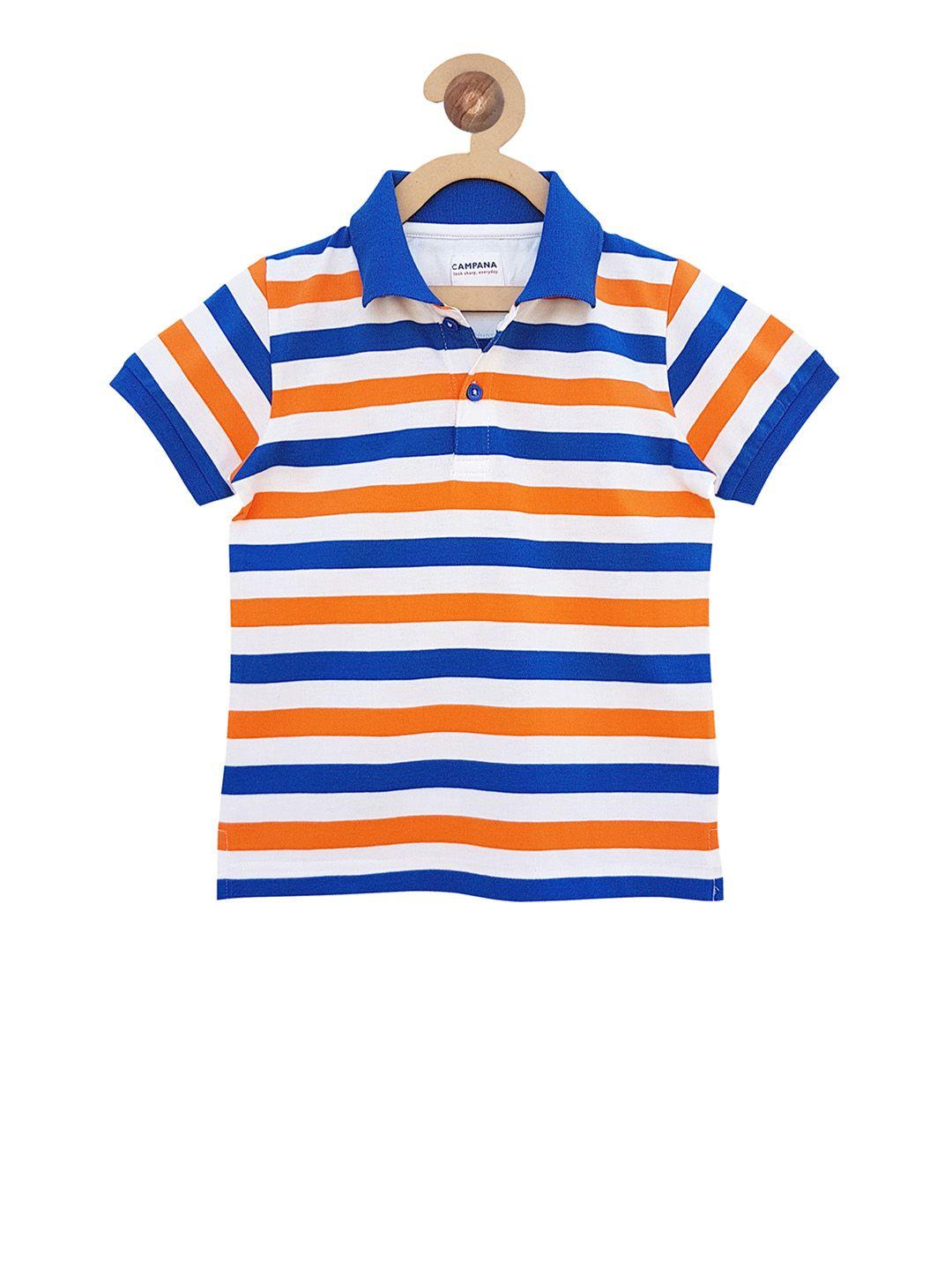 campana boys white & blue striped polo collar t-shirt