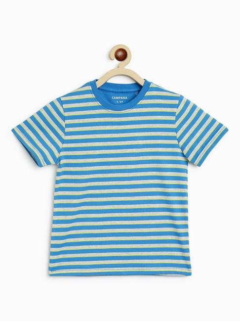campana kids blue & grey cotton striped t-shirt