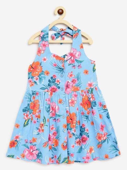 campana kids blue & pink floral print dress