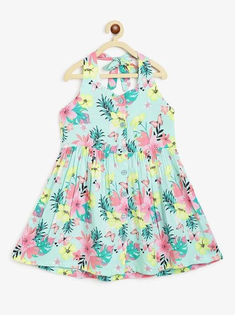 campana kids green & pink floral print dress