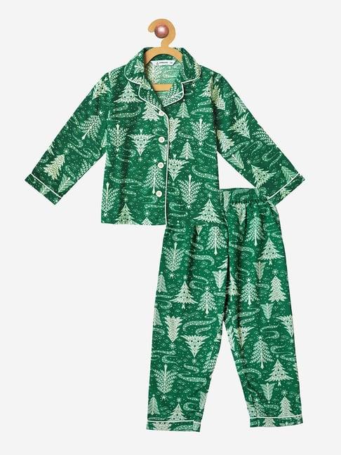 campana kids green printed full sleeves shirt with pants