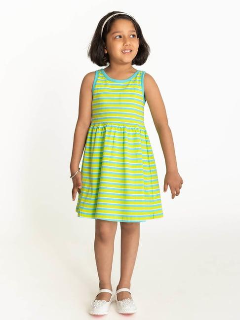 campana kids lime green & turquoise striped dress