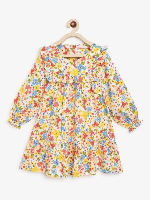 campana kids multicolour floral print full sleeves dress