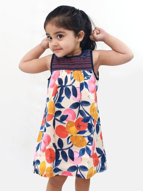 campana kids navy & peach cotton printed dress