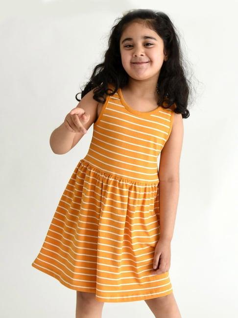 campana kids orange & white cotton striped dress