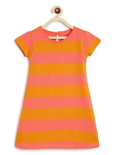 campana kids peach & brown cotton striped dress