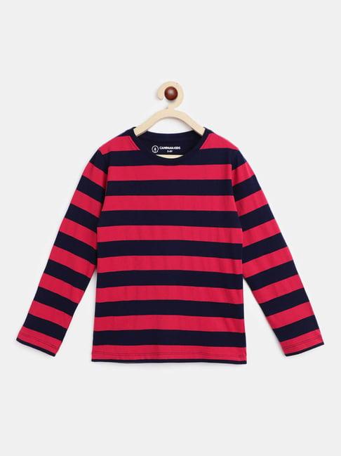 campana kids pink & navy striped full sleeves t-shirt