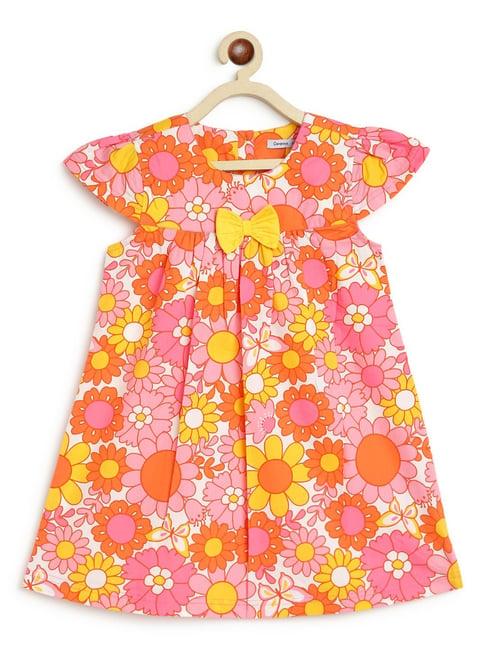 campana kids pink & yellow cotton floral print dress