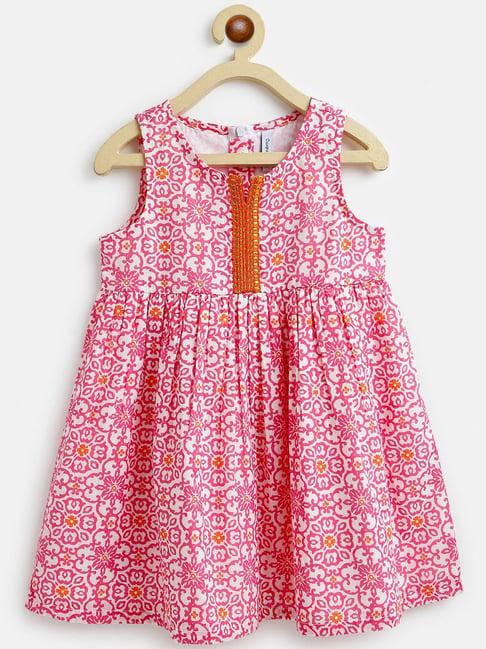 campana kids pink cotton printed dress