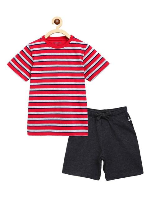 campana kids red & dark grey striped t-shirt with shorts