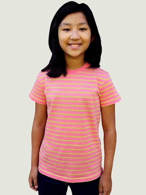 campana kids rose pink & lime green cotton striped t-shirt