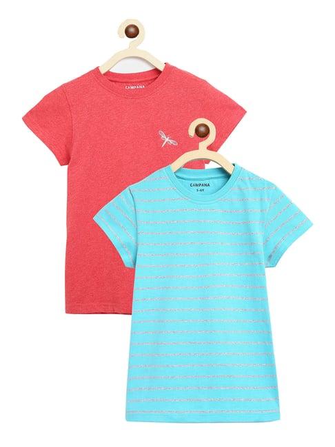 campana kids turquoise & coral striped top (pack of 2)