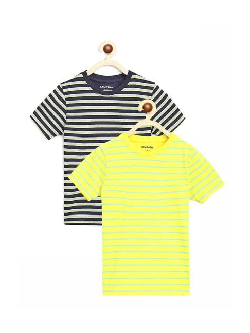 campana kids yellow & navy cotton striped t-shirt