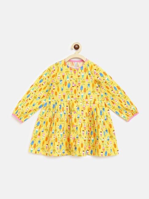 campana kids yellow cotton printed dress