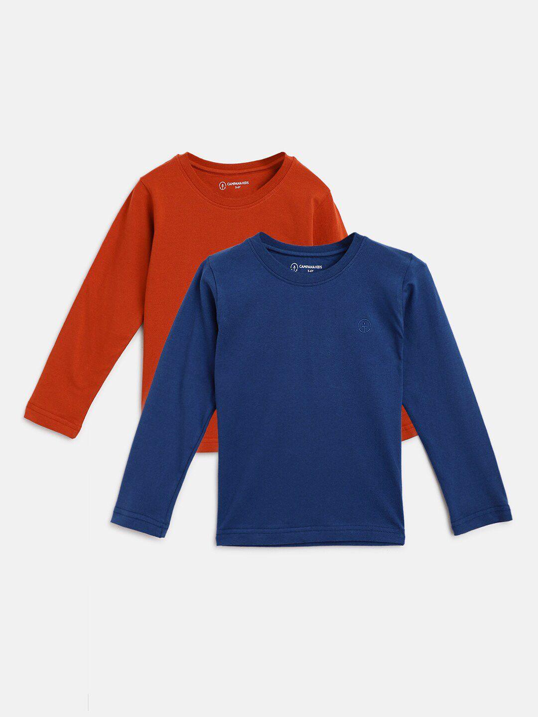 campana pack of 2 boys blue & rust pure cotton t-shirt