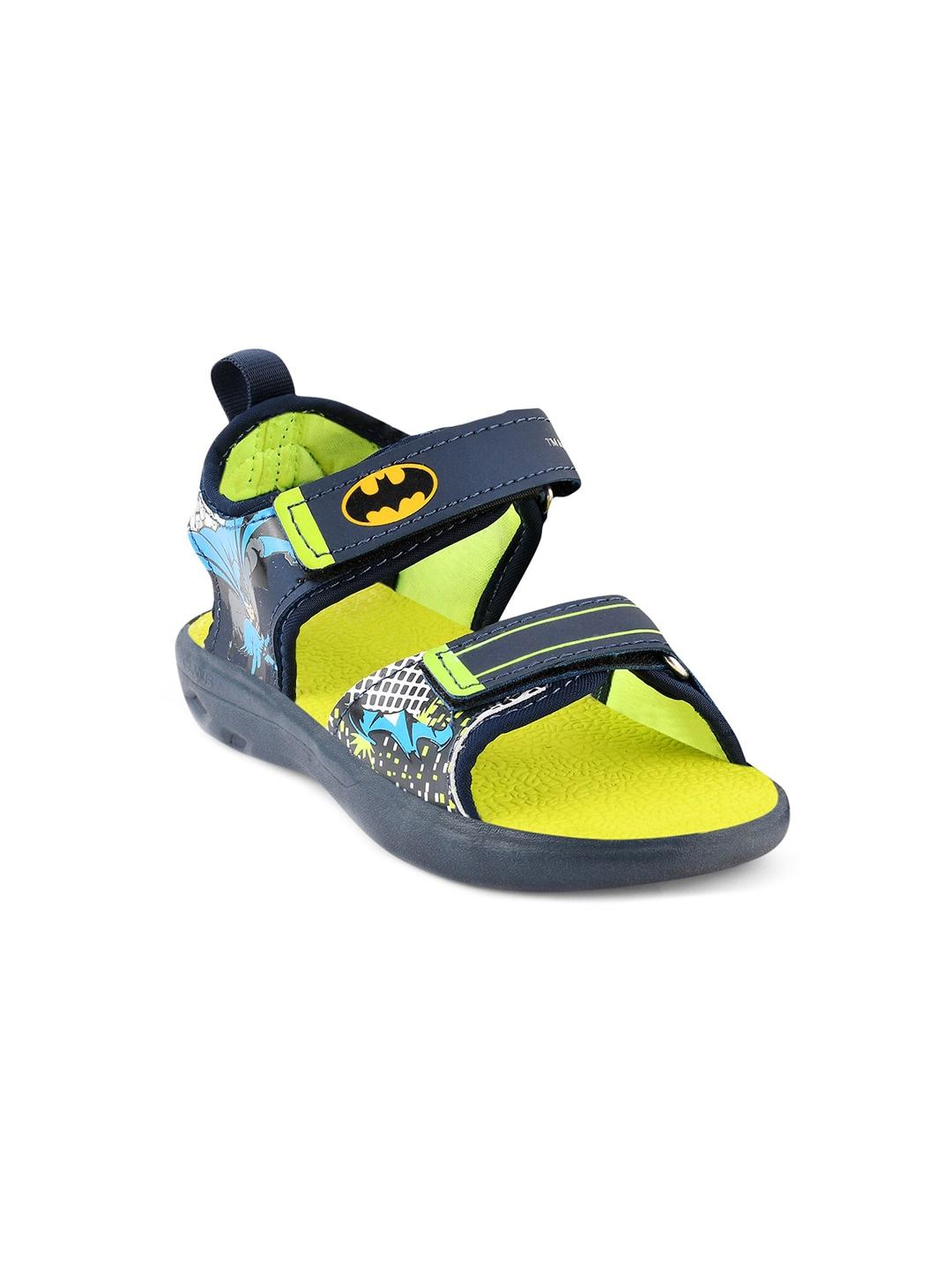 campus  kids blue & green printed velcro sports sandals