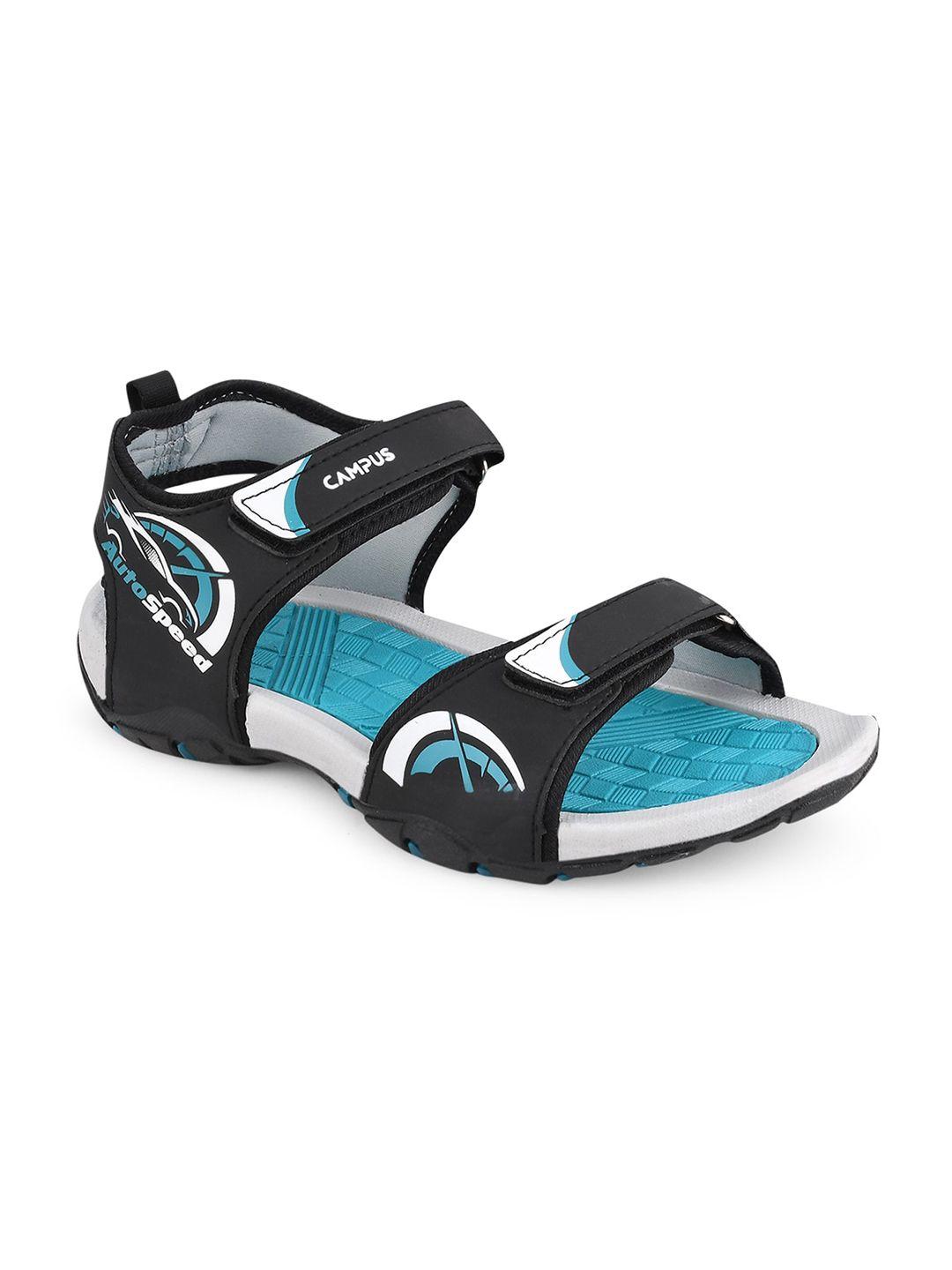 campus kids black & blue solid sports sandals