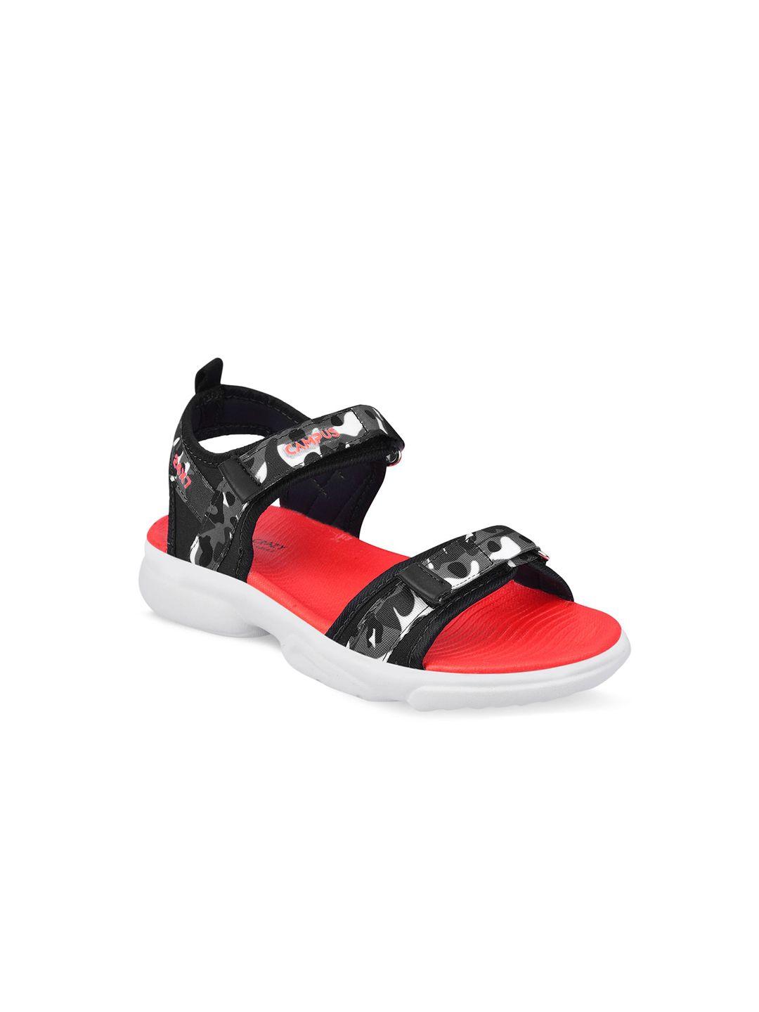 campus kids black & red solid sports sandals