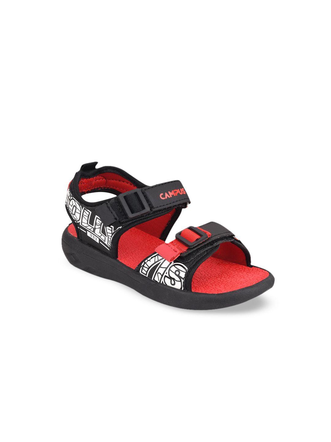 campus kids black & red solid sports sandals