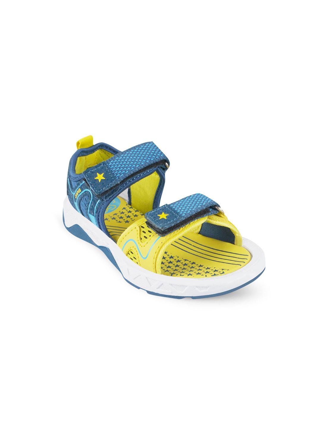 campus kids blue & yellow solid sports sandals