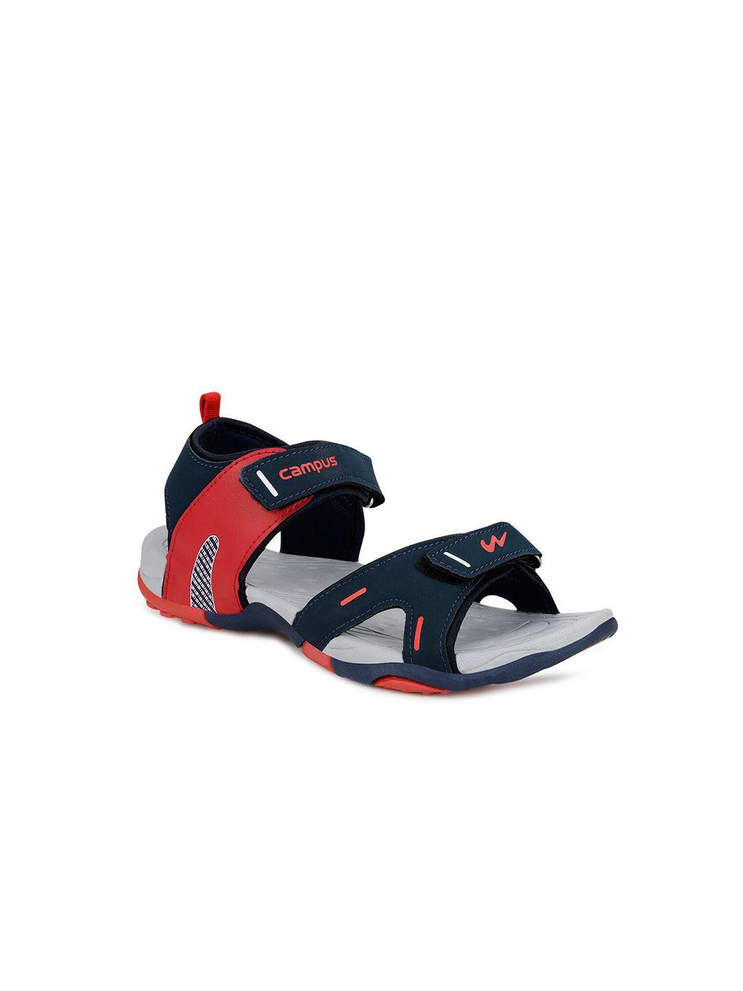 campus kids navy blue & red printed sports sandals