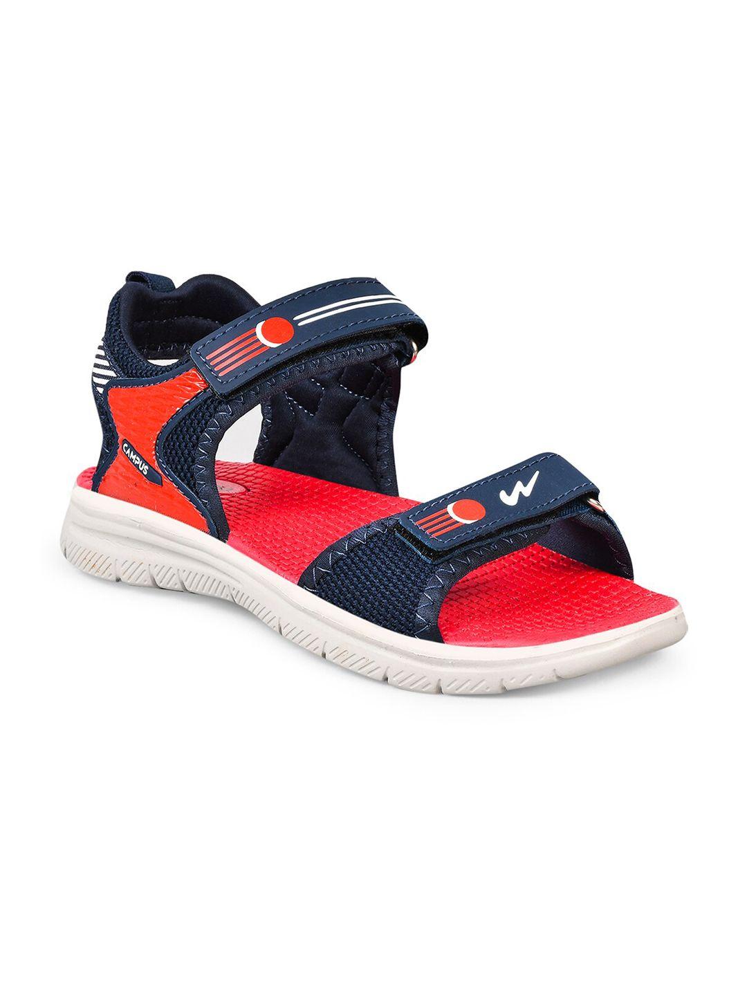 campus kids navy blue & red printed sports sandals