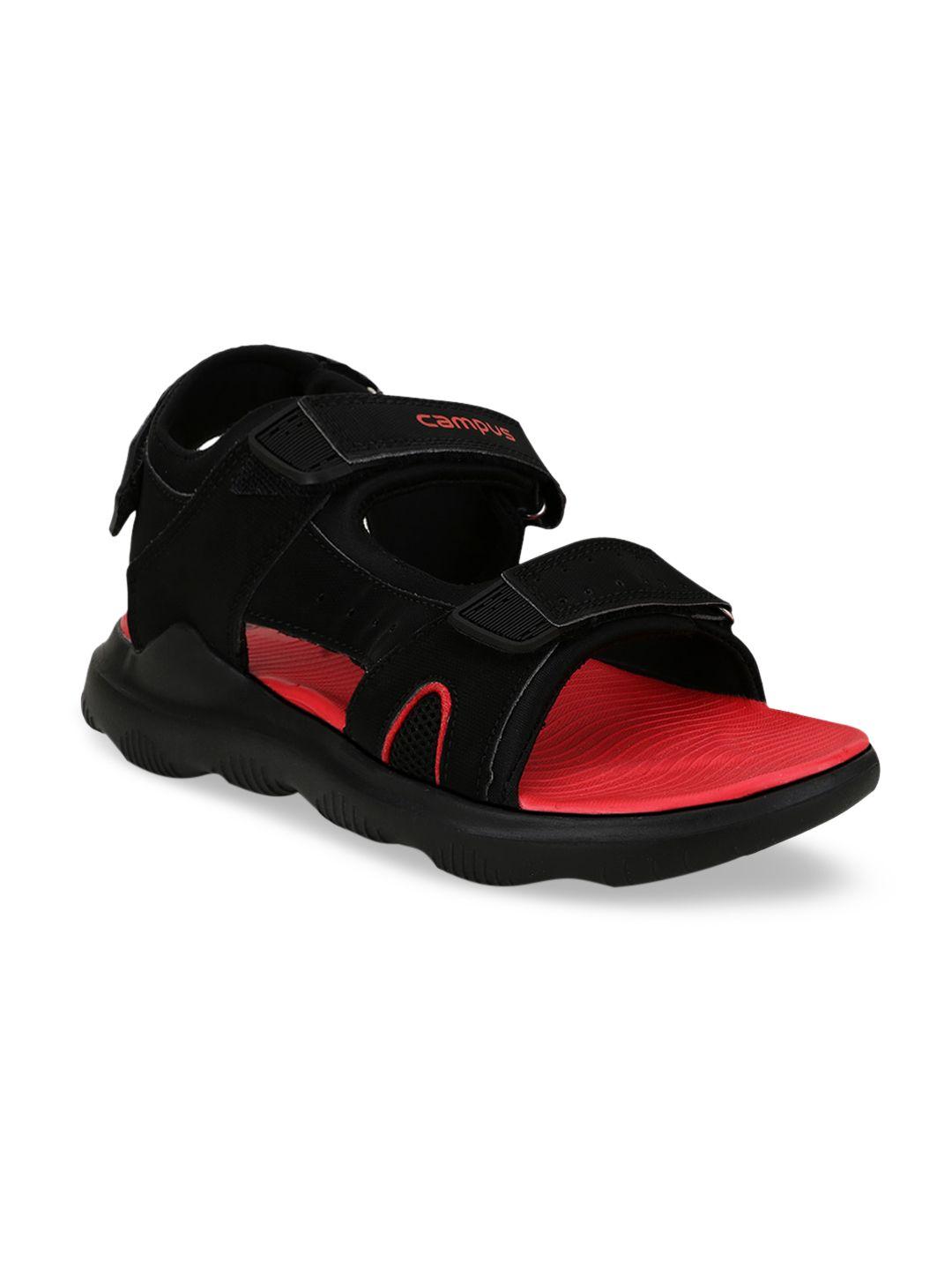 campus men black & red solid sports sandals