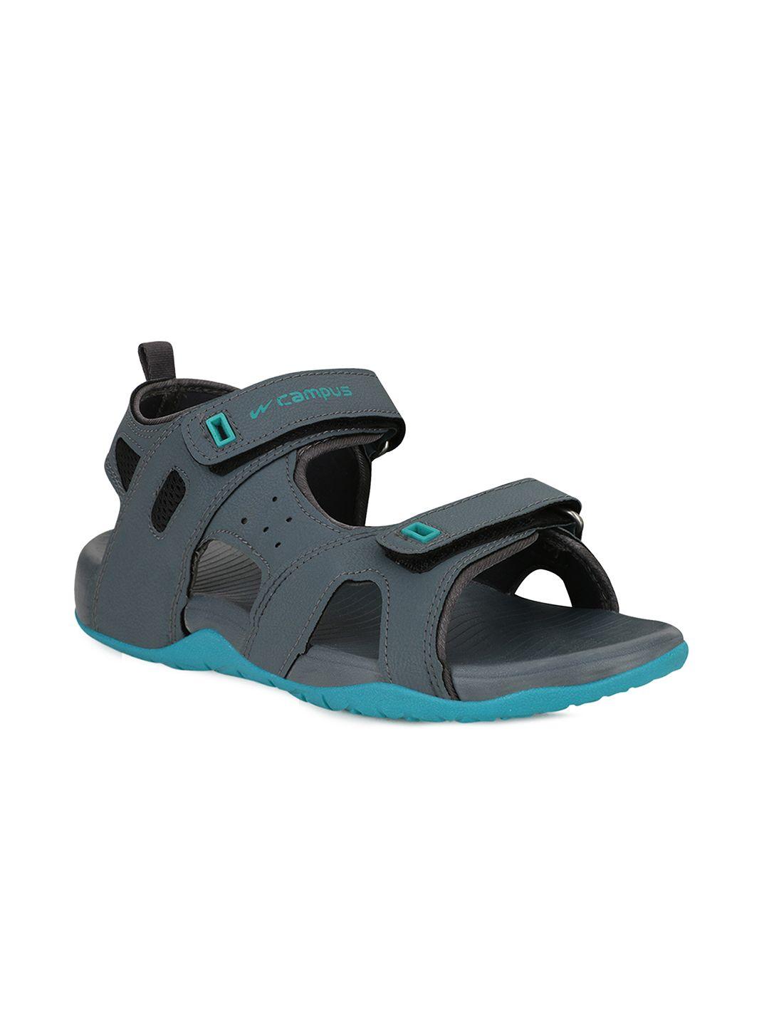 campus men grey & turquoise blue solid sports sandal