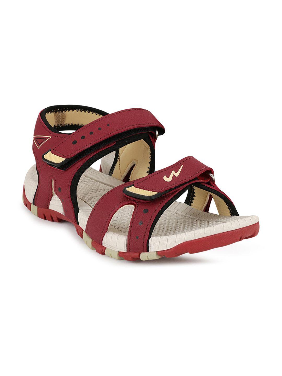 campus men maroon patterned sports sandals
