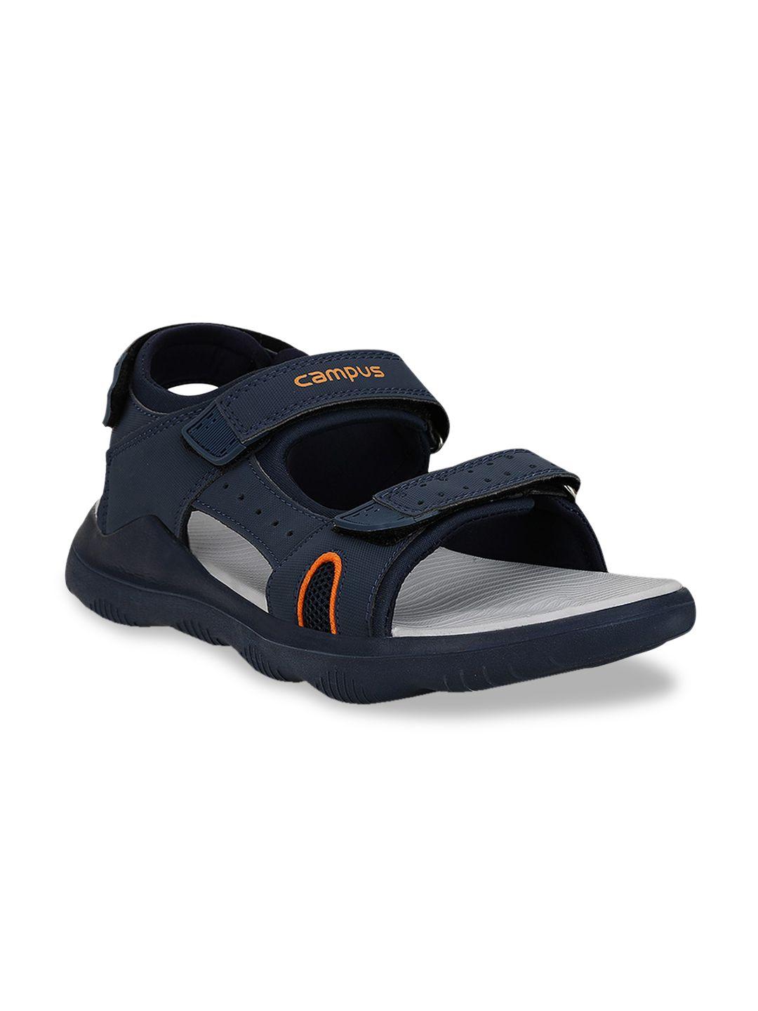 campus men navy blue & orange solid sports sandals