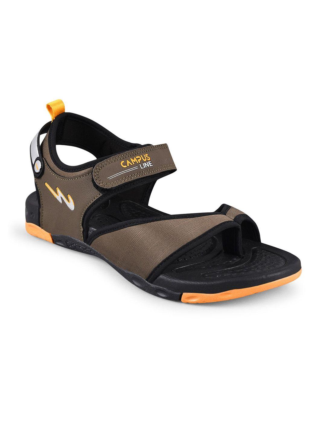 campus men olive and black solid sports sandals
