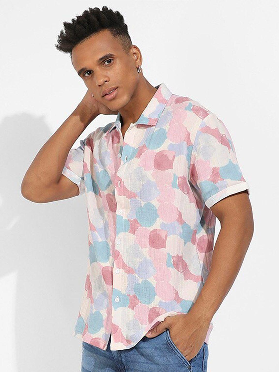 campus sutra abstract printed classic regular fit opaque cotton casual shirt
