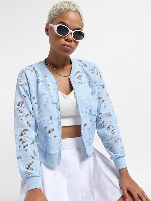 campus sutra blue embroidered jacket