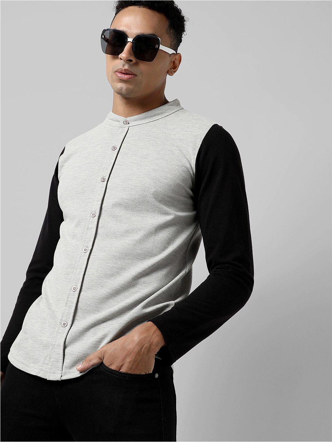 campus sutra classic fit collarless cotton casual shirt
